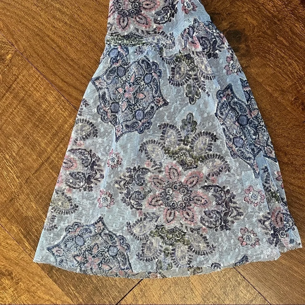 NWT justice girls sheer bell sleeves dress Sz 10 Blue multicolored design